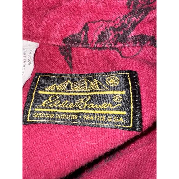 Vtg Eddie Bauer 90s Mens XL Burgundy Bird Cabincore Button Down Outdoor Heritage - Picture 5 of 8